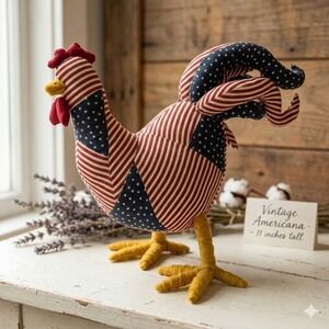 Vintage Americana Patriotic Rooster Figurine Stars and Stripes Folk Art 11 Inch